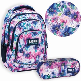Zestaw szkolny dla dziewczynki 3w1 Back Up – plecak + pórnik + worek duże kwiaty, 26 l