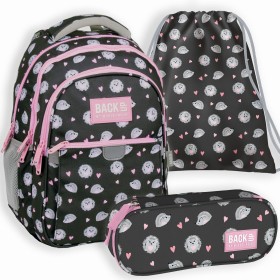 Zestaw szkolny dla dziewczynki 3w1 Back Up – plecak + piórnik z wyposażeniem + worek, jeżyki, do pierwszej klasy