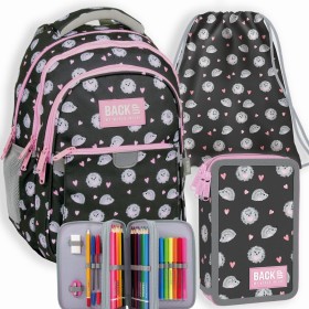 Zestaw szkolny dla dziewczynki 3w1 Back Up – plecak + piórnik z wyposażeniem + worek, jeżyki, do pierwszej klasy