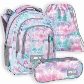 Zestaw szkolny dla dziewczynki 3w1 Back Up – plecak + piórnik  worek fioletowy, pastelowe motyle6 l