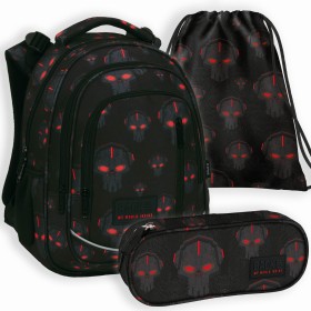Zestaw szkolny dla chłopca 3w1 Back Up – plecak + piórnik z wyposażeniem + worek, czarny z robotem, do pierwszej klasy