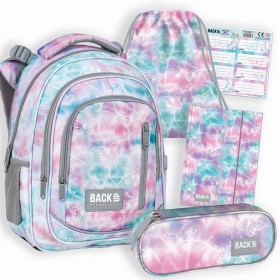 Zestaw szkolny dla dziewczynki 5w1 Back Up – plecak + piórnik z wyposażeniem + worek fioletowy, pastelowe motyle, do pierwszej klasy