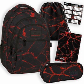 Zestaw szkolny dla chłopca 5w1 Back Up – plecak + pórnik + worek czarny z czerwonym, 26 l