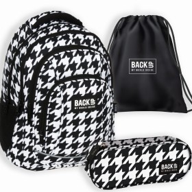 Zestaw szkolny dla dziewczynki 3w1 Back Up – plecak + piórnik z wyposażeniem + worek,  pipetka, czarno biały, 26 l