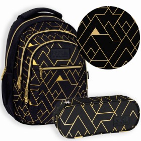 Zestaw szkolny dla dziewczynki 2w1 Back Up – plecak + piórnik czarny ze złotem, 26 l