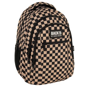 Plecak szkolny dla dziewczynki Back Up szachownica beżowo-czarna