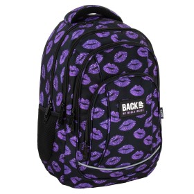 Plecak szkolny dla dziewczynki Back Up fioletowe usta na czarnym, brokatowy,