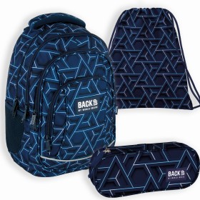 Zestaw szkolny dla chłopca 3w1 Back Up – plecak + piórnik + worek, efekt 3D, granatowo-niebieski, 26 l