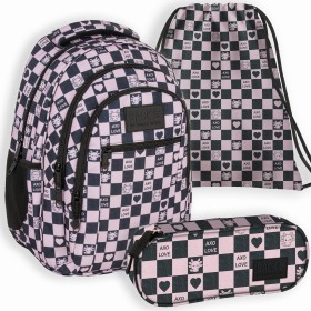 3W1PLECAK BACKUP SZKOLNY AXOLOT KRATKA+PIÓRNIK+WOREK UNISEX, STYLOWY WZÓR