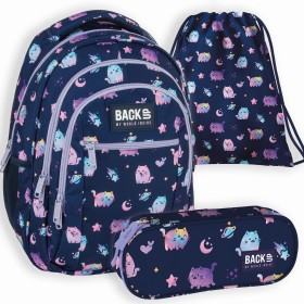 3W1PLECAK BACKUP SZKOLNY KOTKI PUSZEK+PIÓRNIK+WOREK DLA DZIEWCZYNKI UROCZY