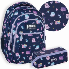 Zestaw szkolny dla dziewczynki 2w1 Back Up – plecak + pórnik kotki pusheen, granatowy , 26 l