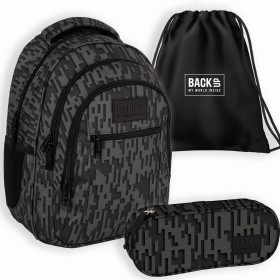 Zestaw szkolny  dla chłopca 3w1 Back Up – plecak + piórnik + worek, czarny 3D przestrzenny, 26 l