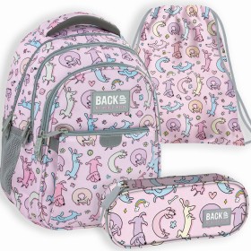 Zestaw szkolny dla dziewczynki 3w1 Back Up – plecak + pórnik + worek różowy pieski jamniki, do pierwszej klasy