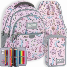 Zestaw szkolny dla dziewczynki 3w1 Back Up – plecak + pórnik z wyposażeniem + worek różowy pieski jamniki, do pierwszej klasy