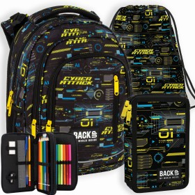 Zestaw szkolny dla chłopca 3w1 Back Up – plecak + pórnik z wyposażeniem + worek, Minecraft, motyw gamingowy, do pierwszej klasy