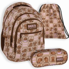 Zestaw szkolny dla dziewczynki 3w1 Back Up – plecak + pórnik + worek, beżowy piesek, uroczy motyw, 26 l
