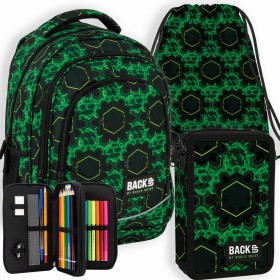 Zestaw szkolny dla chłopca 3w1 Back Up – plecak + pórnik + worek, motyw gamingowy, czarno-zielony, 26 l