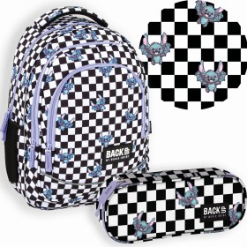 Zestaw szkolny dla dziewczynki 2w1 Back Up – plecak + pórnik szachownica stitch, 26 l