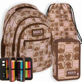 Zestaw szkolny dla dziewczynki 3w1 Back Up – plecak + pórnik z wyposażeniem + worek, beżowy piesek, uroczy motyw, 26 l