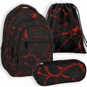 Zestaw szkolny dla chłopca 3w1 Back Up – plecak + piórnik + worek, czarny z czerwonym, 26 l
