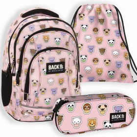 Zestaw szkolny dla dziewczynki 3w1 Back Up – plecak + piórnik z wyposażeniem + worek, różowy z pandą, 26 l