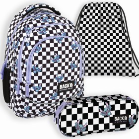 Zestaw szkolny dla dziewczynki 3w1 Back Up – plecak + pórnik + worek szachownica stitch, 26 l