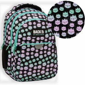 Plecak szkolny dla dziewczynki Back Up 24 l, kotki i kotek, czarny