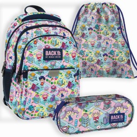Zestaw szkolny dla dziewczynki 3w1 Back Up – plecak + pórnik z wyposażeniem + worek, Toca Boca, 24 l