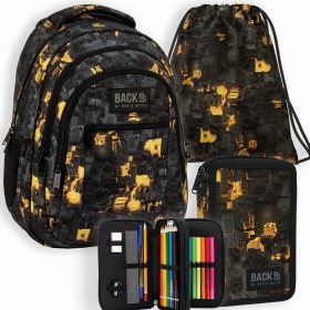 Zestaw szkolny dla chłopca 3w1 Back Up – plecak + pórnik z wyposażeniem + worek czarny i żółty hologram, 26l
