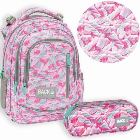 Zestaw szkolny dla dziewczynki 2w1 Back Up – plecak + piórnik różowy, cukierkowy 24 l