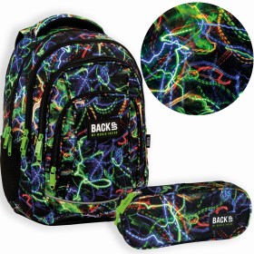 Zestaw szkolny dla chłopca 2w1 Back Up – plecak + piórnik czarny ze światłami laserów, 26 l