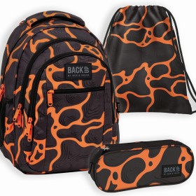 Zestaw szkolny dla dziewczynki 3w1 Back Up – plecak + piórnik + worek, czarny z czerwoną lawą, wulkan 26l