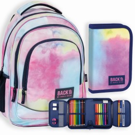 Zestaw szkolny dla dziewczynki 2w1 Back Up – plecak + piórnik tęczowy, kolorowy  26 l